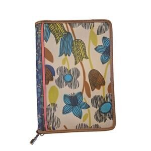 Fossil Keyper Zippered Folder Tablet Notepad Organizer Zips Three Sides Flowers